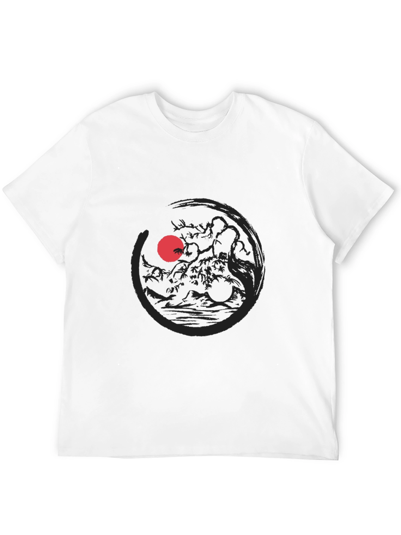 Camiseta Negra Estampado Sol Rojo Japonés