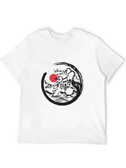 Camiseta Negra Estampado Sol Rojo Japonés