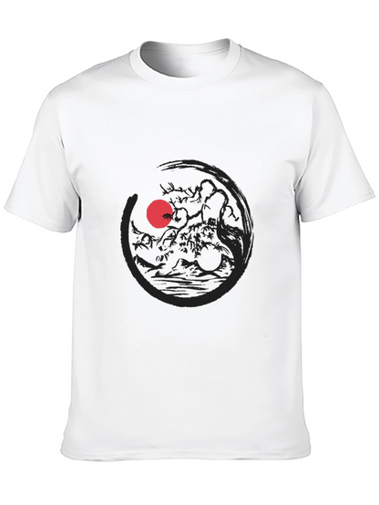 Camiseta Negra Estampado Sol Rojo Japonés