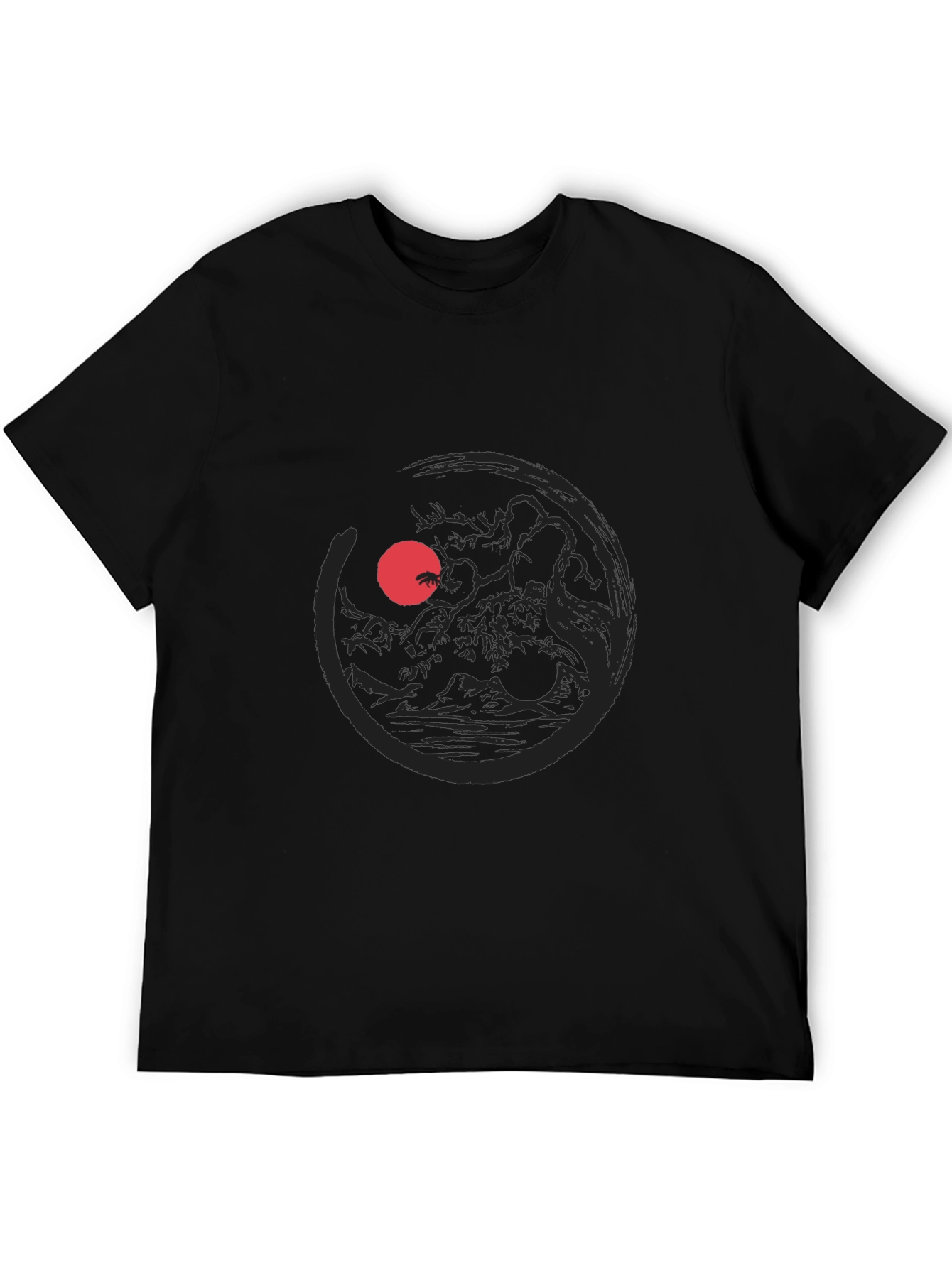Camiseta Negra Estampado Sol Rojo Japonés