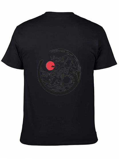 Camiseta Negra Estampado Sol Rojo Japonés