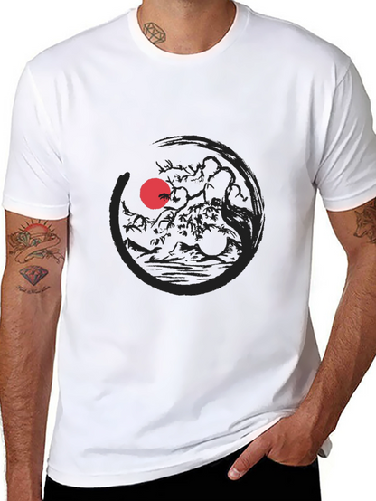 Camiseta Negra Estampado Sol Rojo Japonés