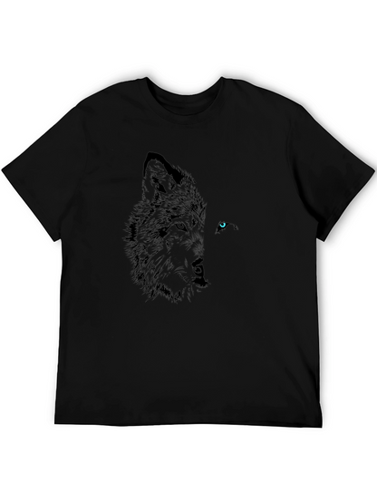 Camiseta Negra con Diseño Lobo Ojo Azul