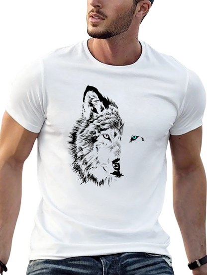Camiseta Negra con Diseño Lobo Ojo Azul