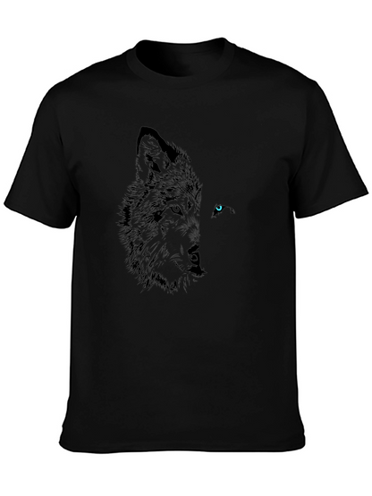 Camiseta Negra con Diseño Lobo Ojo Azul
