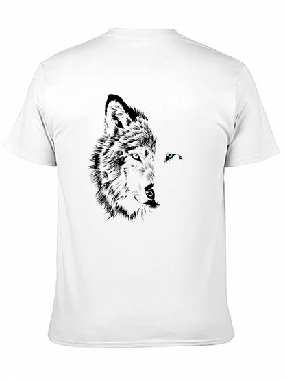 Camiseta Negra con Diseño Lobo Ojo Azul