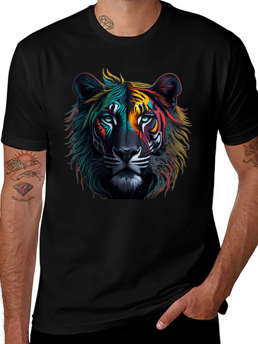 Camiseta Negra con Diseño de Tigre Colorido