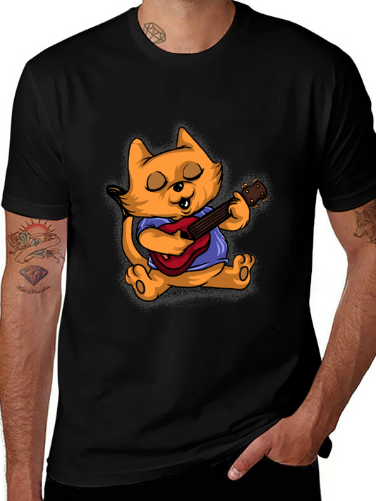 Camiseta Negra con Gato Guitarrista