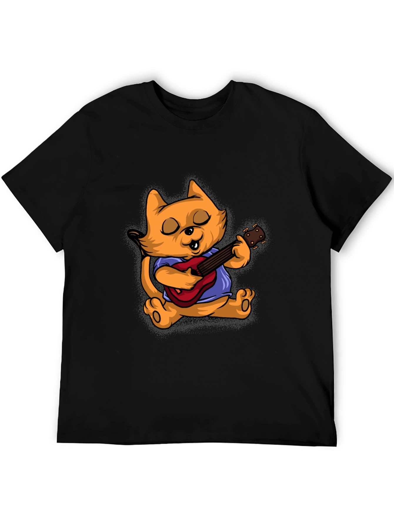 Camiseta Negra con Gato Guitarrista
