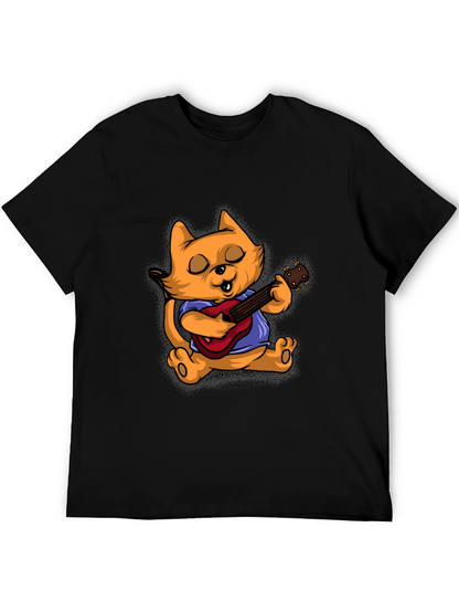 Camiseta Negra con Gato Guitarrista