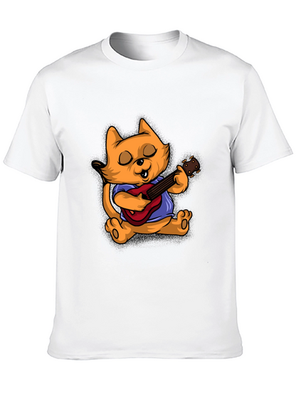 Camiseta Negra con Gato Guitarrista