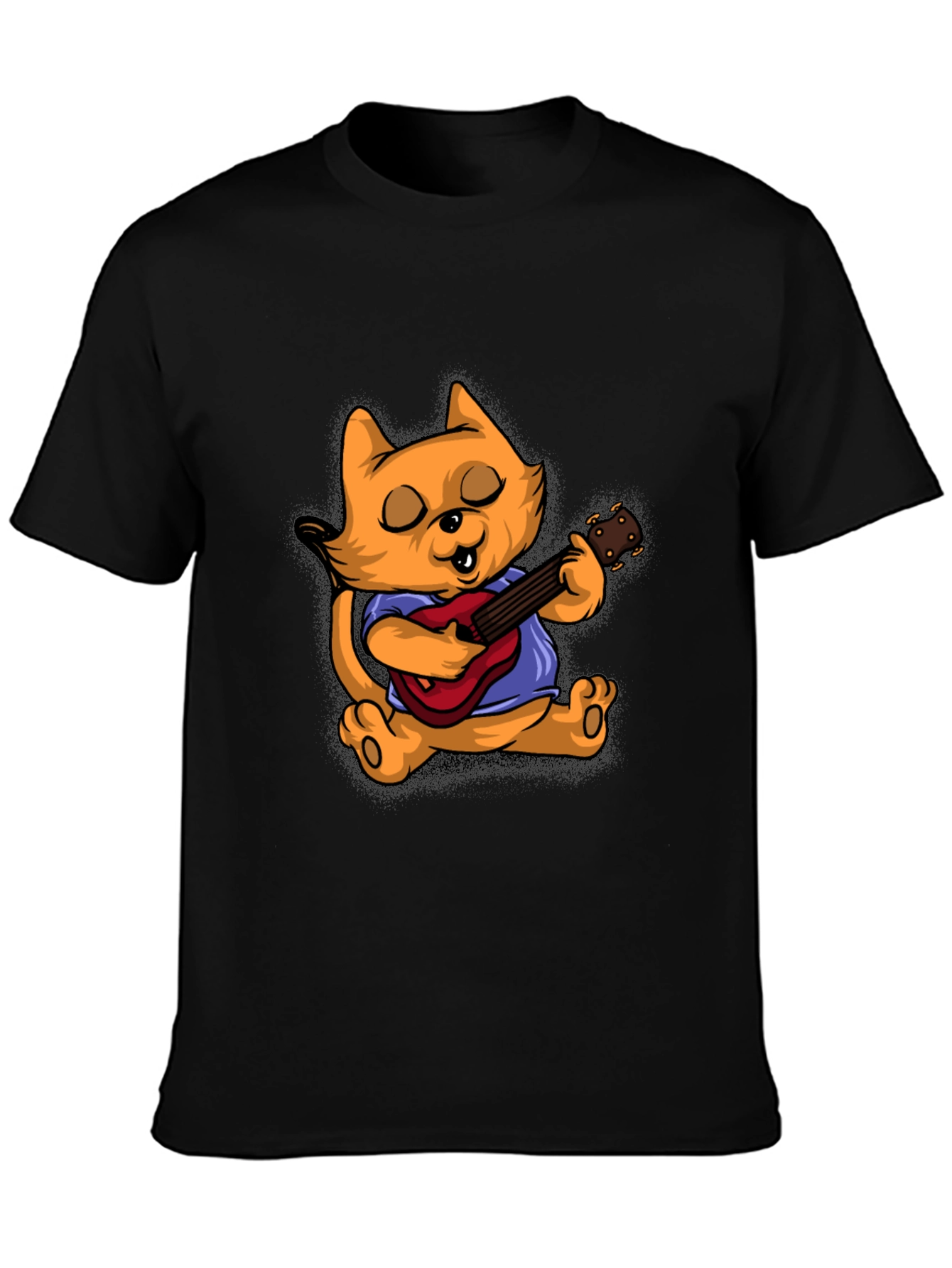 Camiseta Negra con Gato Guitarrista