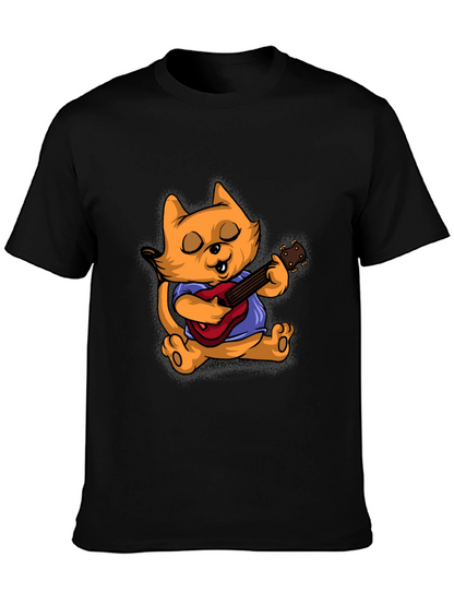 Camiseta Negra con Gato Guitarrista