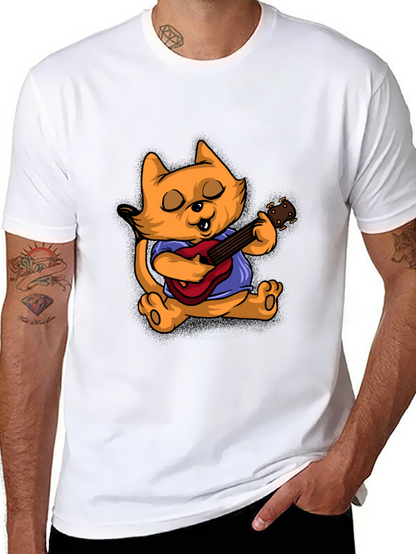 Camiseta Negra con Gato Guitarrista