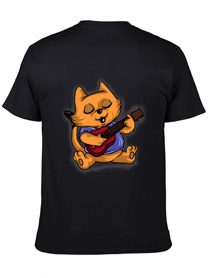 Camiseta Negra con Gato Guitarrista