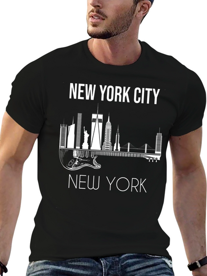 Camiseta Hombre Negra Skyline Nueva York