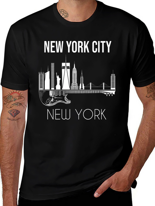 Camiseta Hombre Negra Skyline Nueva York