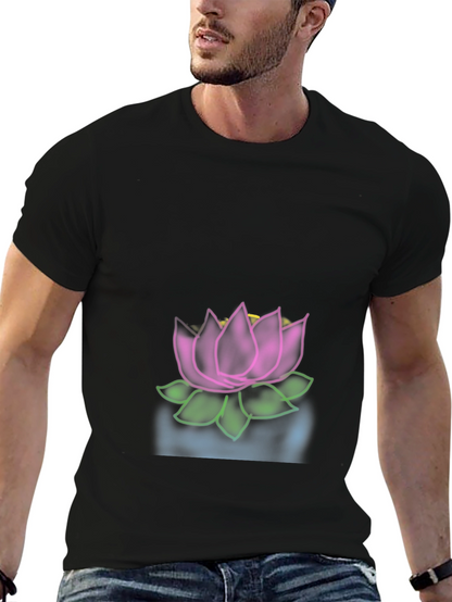 Camiseta Negra con Diseño de Loto Floral