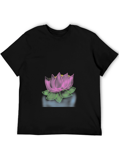 Camiseta Negra con Diseño de Loto Floral