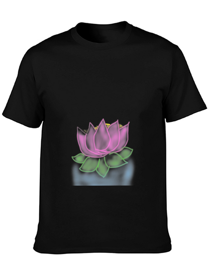 Camiseta Negra con Diseño de Loto Floral