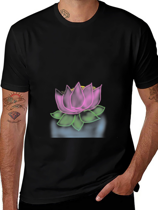 Camiseta Negra con Diseño de Loto Floral
