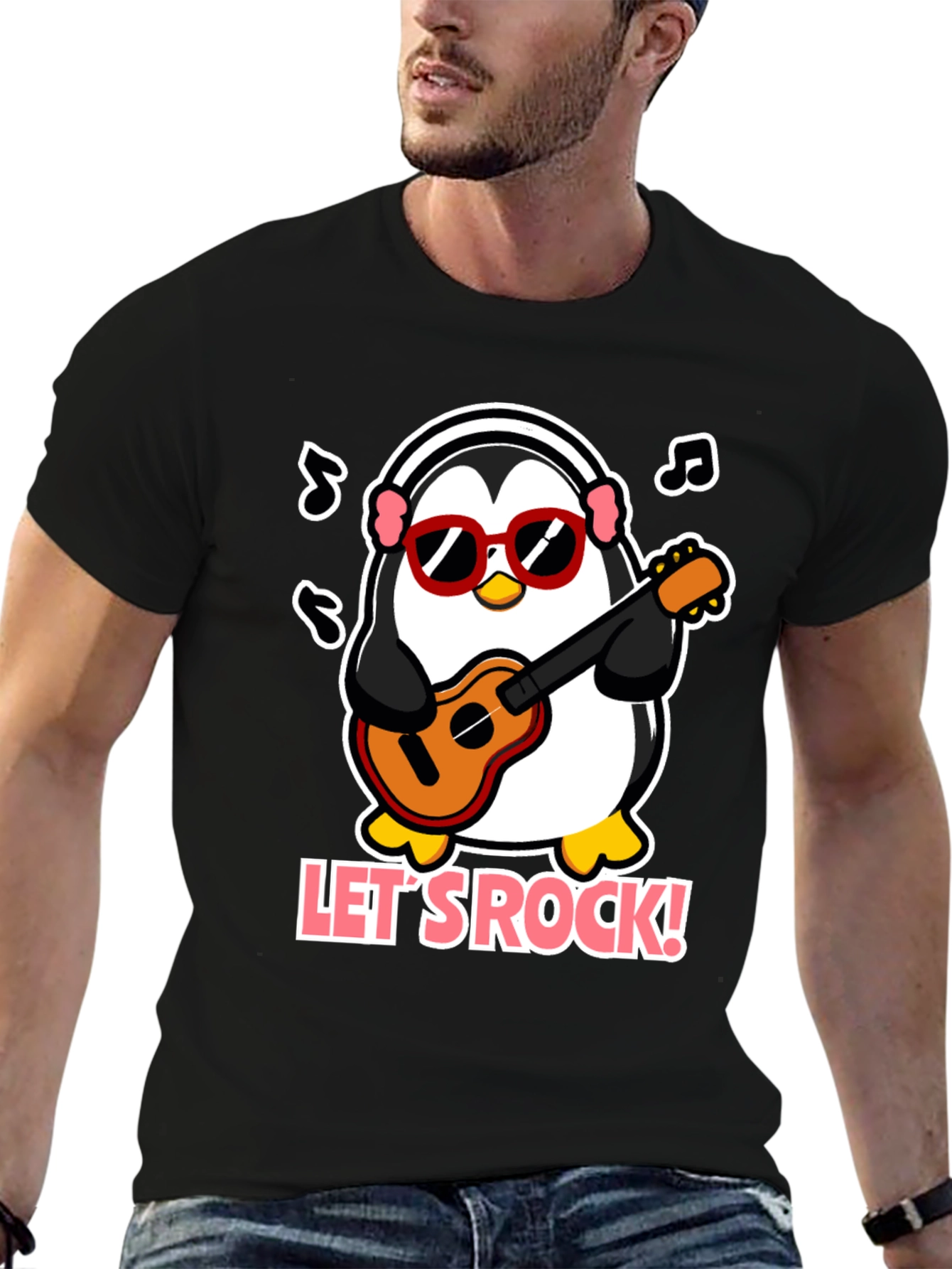 Camiseta Negra Pingüino Rockero con Gafas