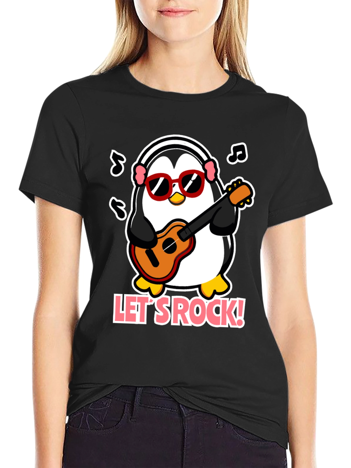 Camiseta Negra Pingüino Rockero con Gafas