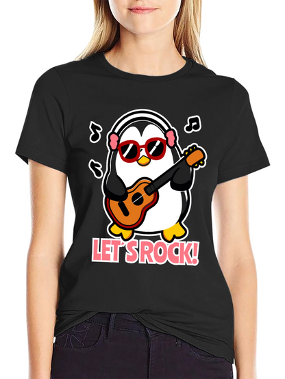 Camiseta Negra Pingüino Rockero con Gafas
