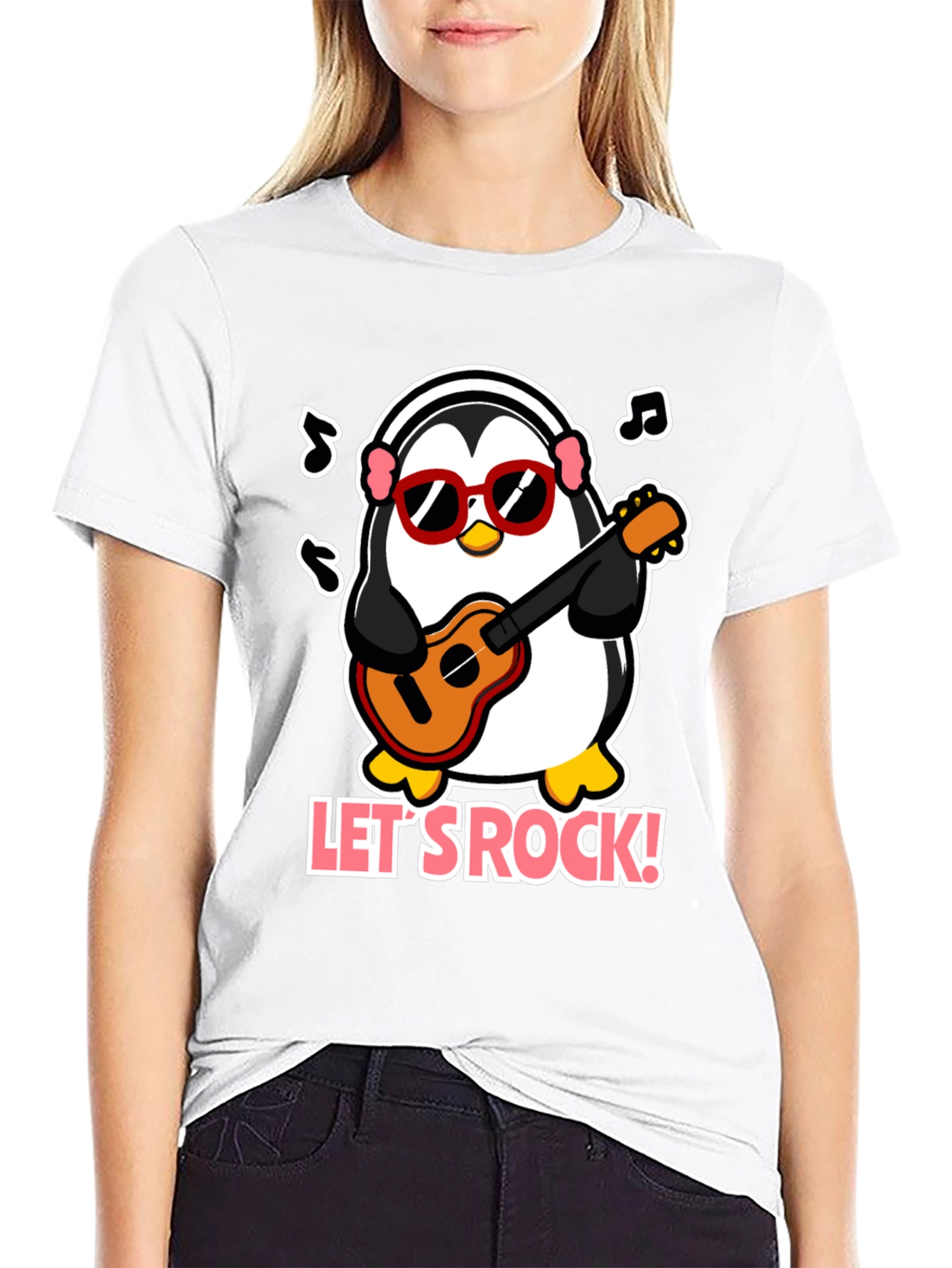 Camiseta Negra Pingüino Rockero con Gafas