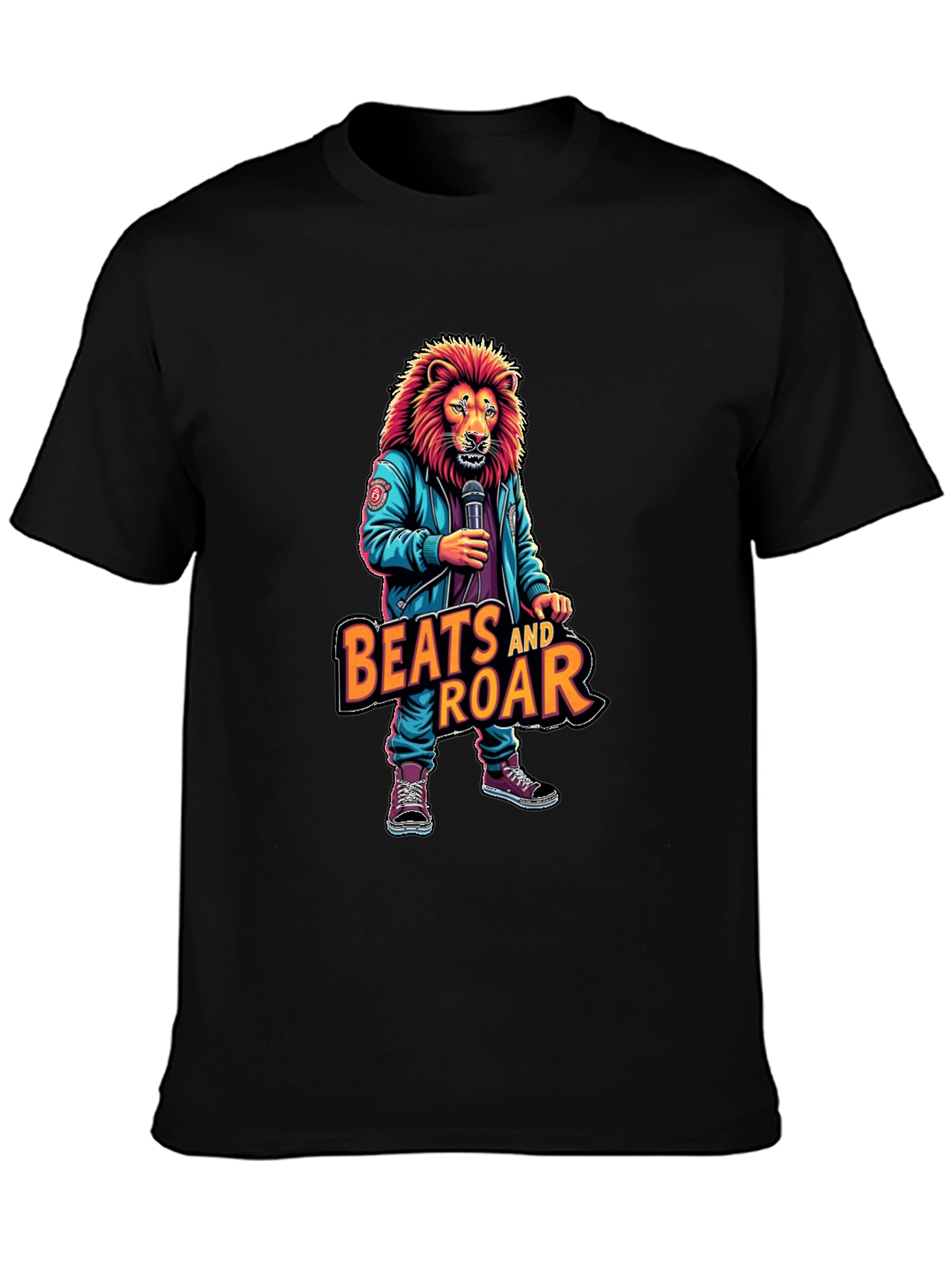 Camiseta Negra con Diseño de León Beats and Roar
