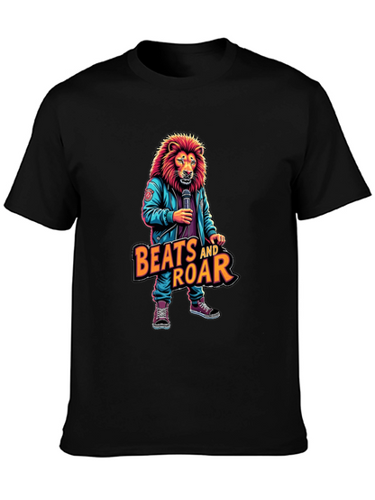 Camiseta Negra con Diseño de León Beats and Roar
