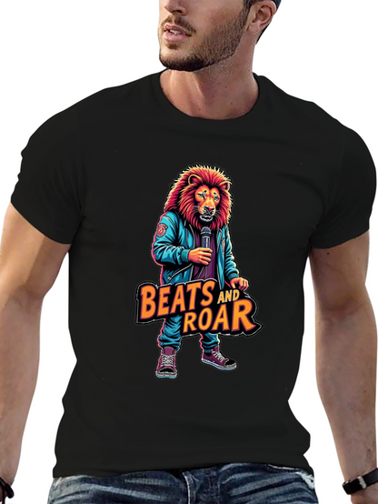 Camiseta Negra con Diseño de León Beats and Roar