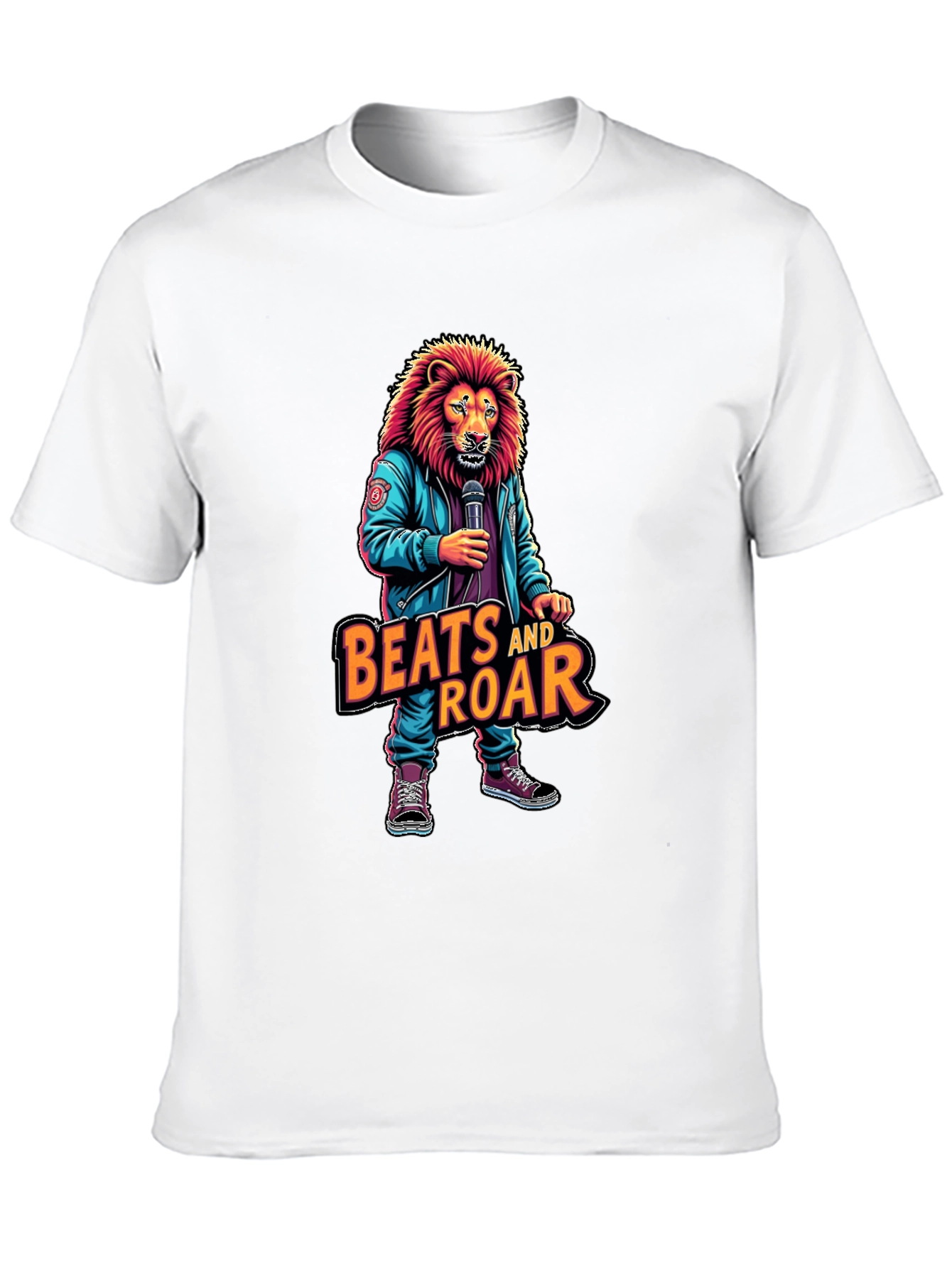 Camiseta Negra con Diseño de León Beats and Roar