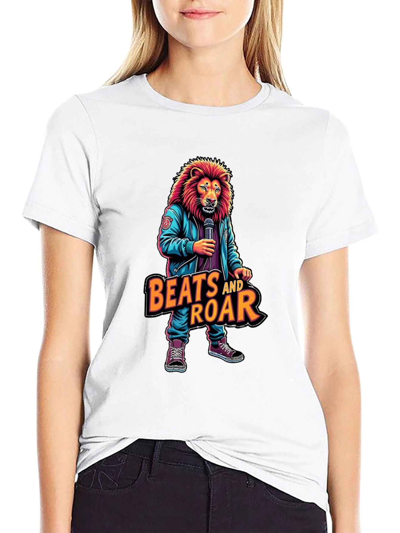 Camiseta Negra con Diseño de León Beats and Roar