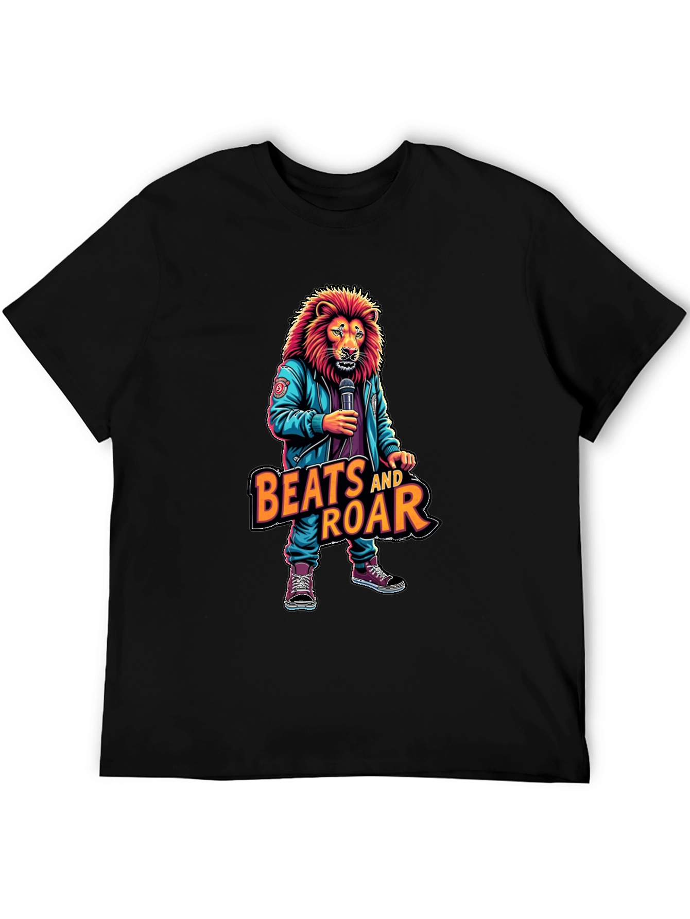 Camiseta Negra con Diseño de León Beats and Roar