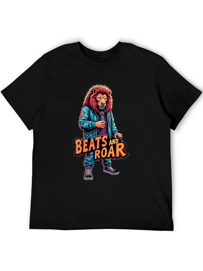 Camiseta Negra con Diseño de León Beats and Roar