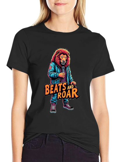 Camiseta Negra con Diseño de León Beats and Roar