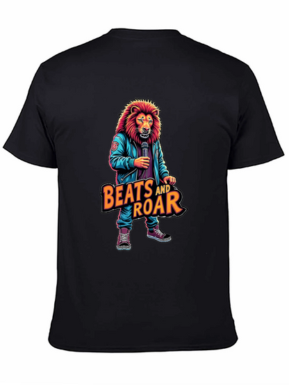 Camiseta Negra con Diseño de León Beats and Roar