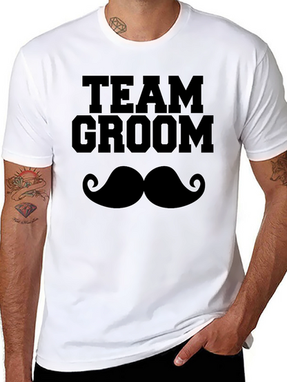 Camiseta Negra Team Groom Bigote para Despedida de Soltero