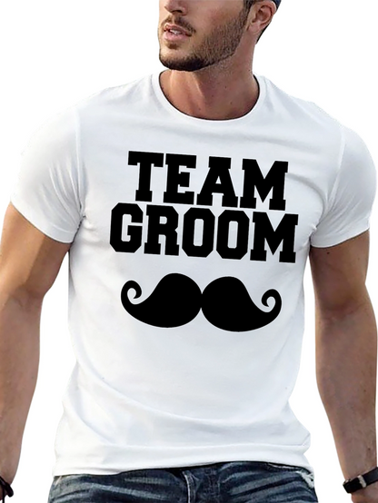 Camiseta Negra Team Groom Bigote para Despedida de Soltero