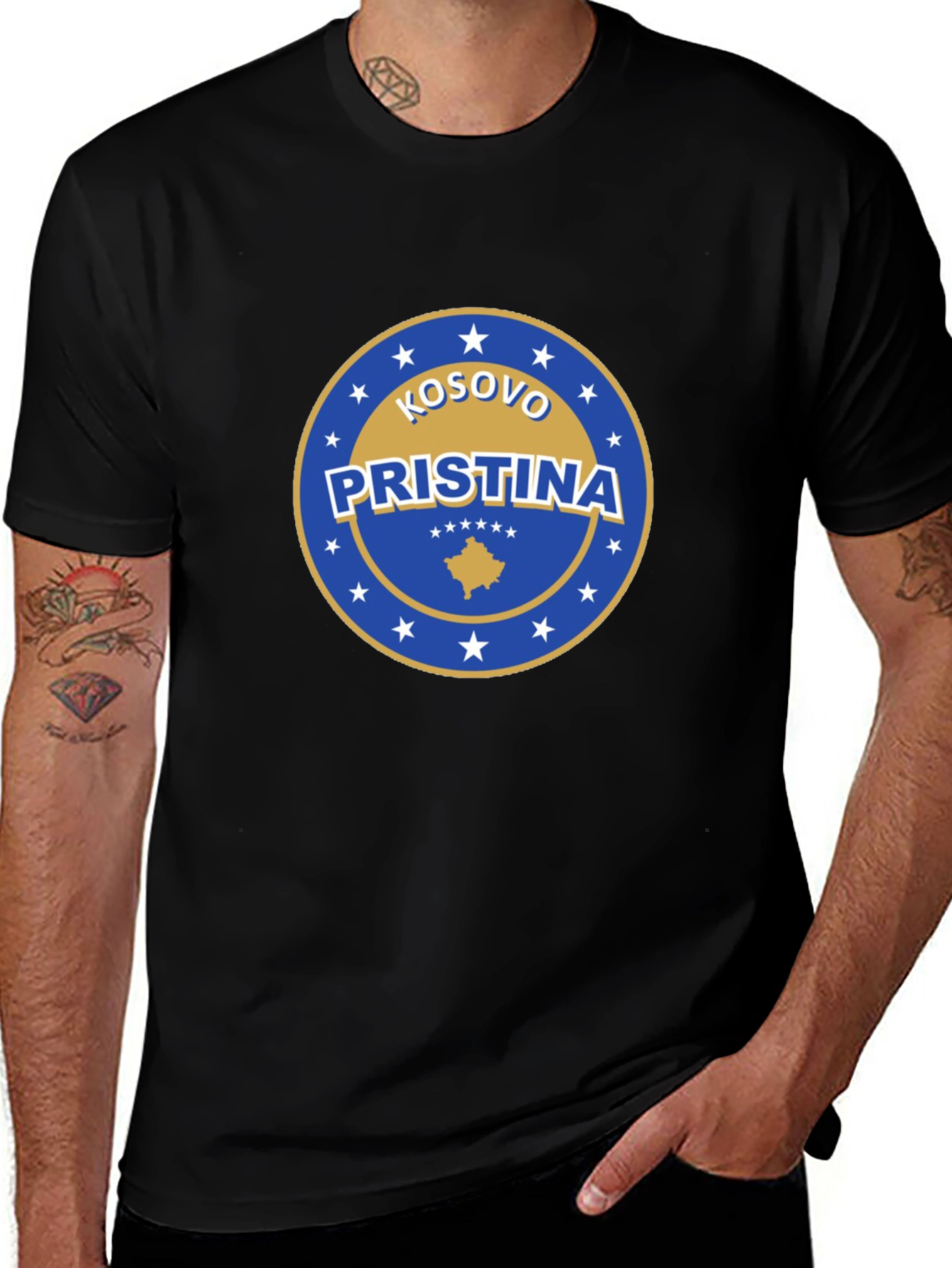 Camiseta Negra Pristina Kosovo Diseño Único