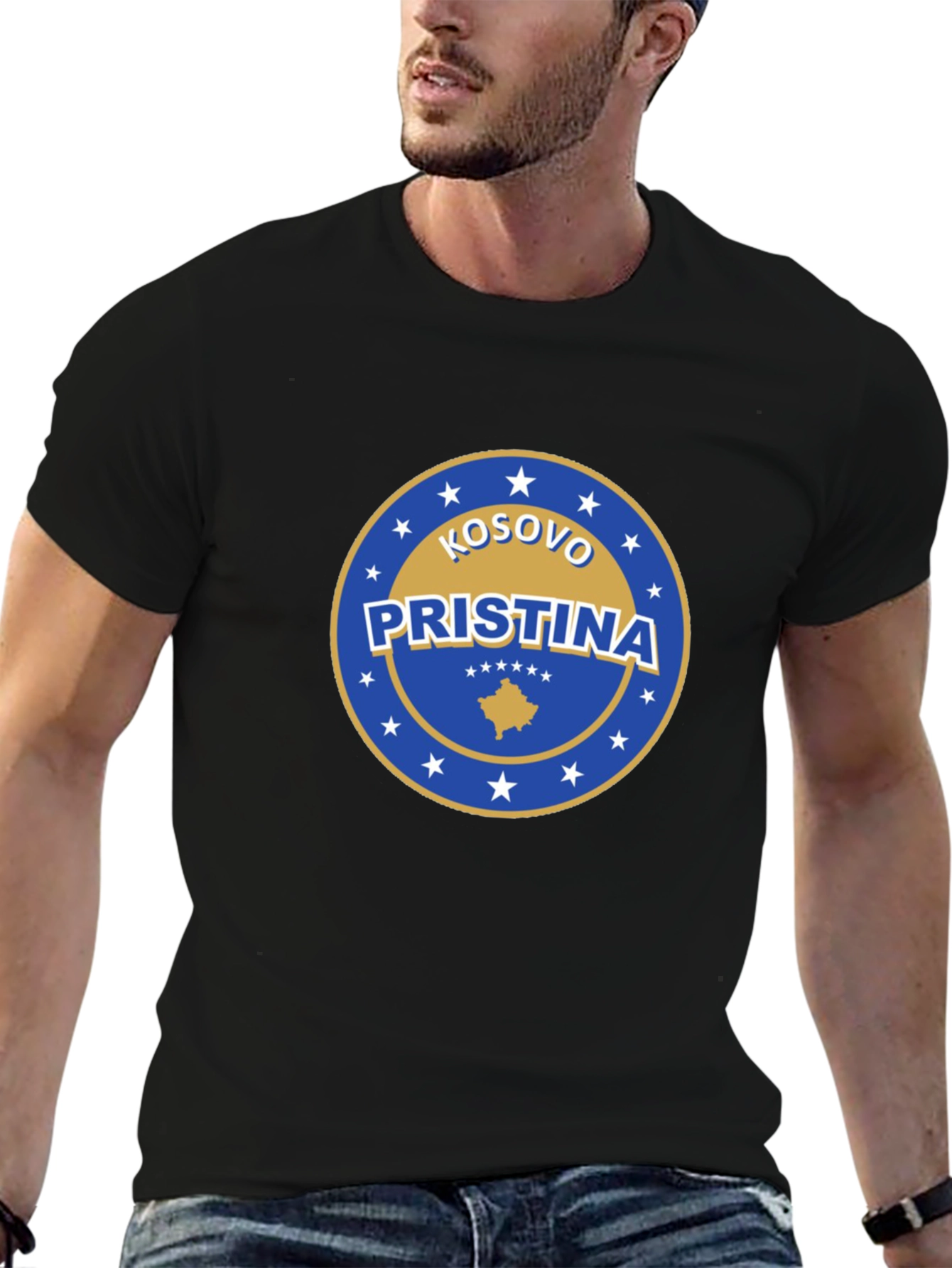Camiseta Negra Pristina Kosovo Diseño Único