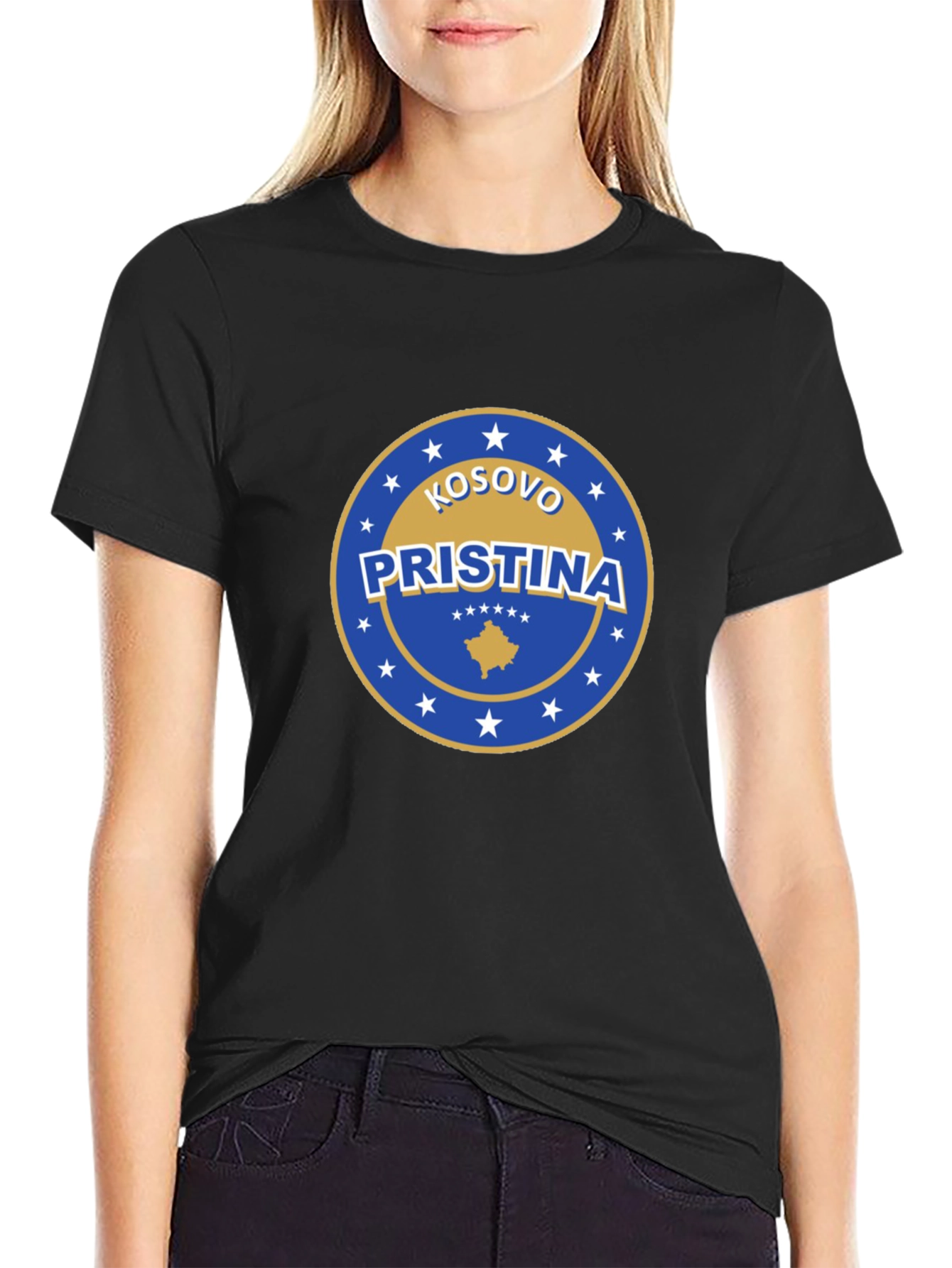 Camiseta Negra Pristina Kosovo Diseño Único