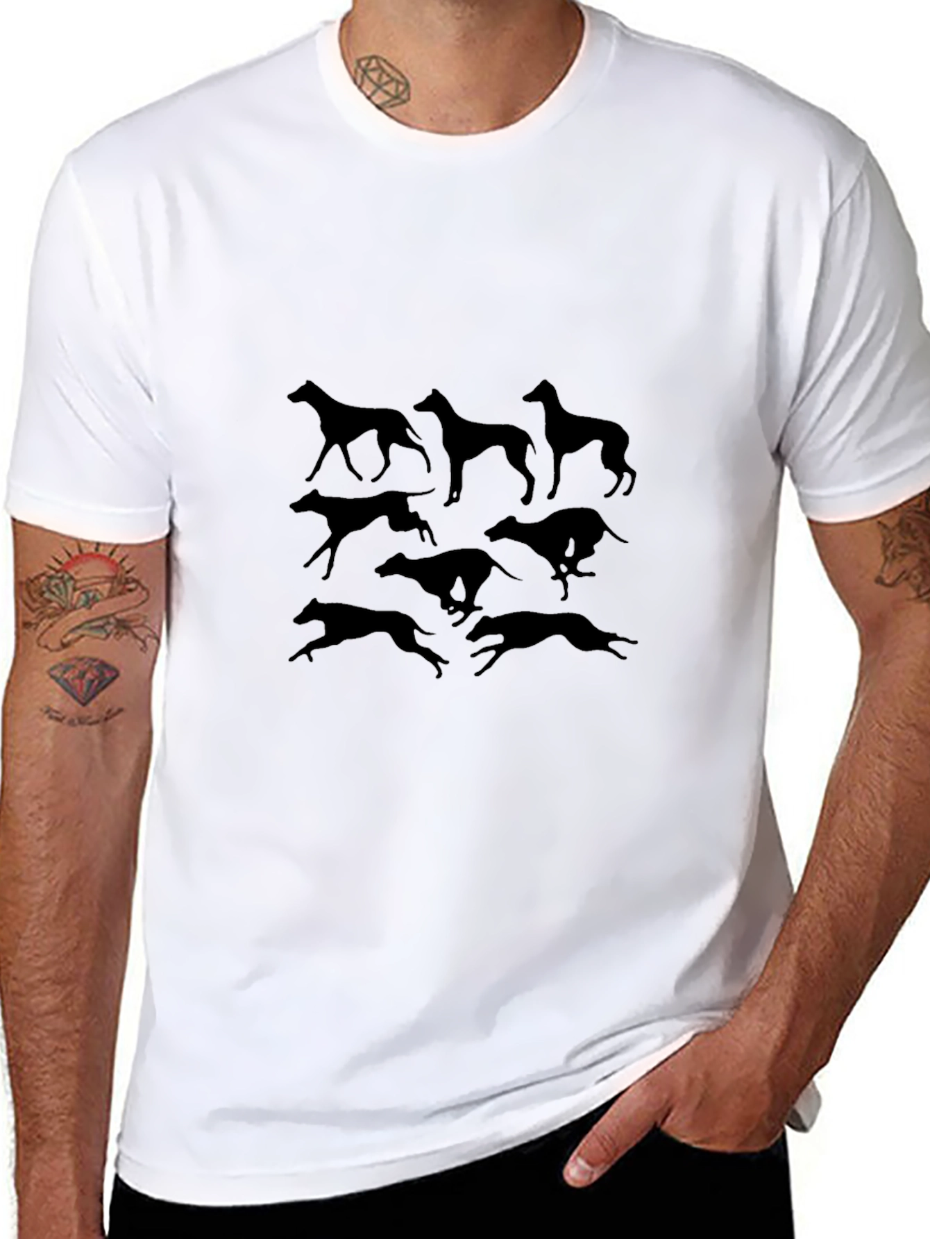 Camiseta Negra con Siluetas de Galgos