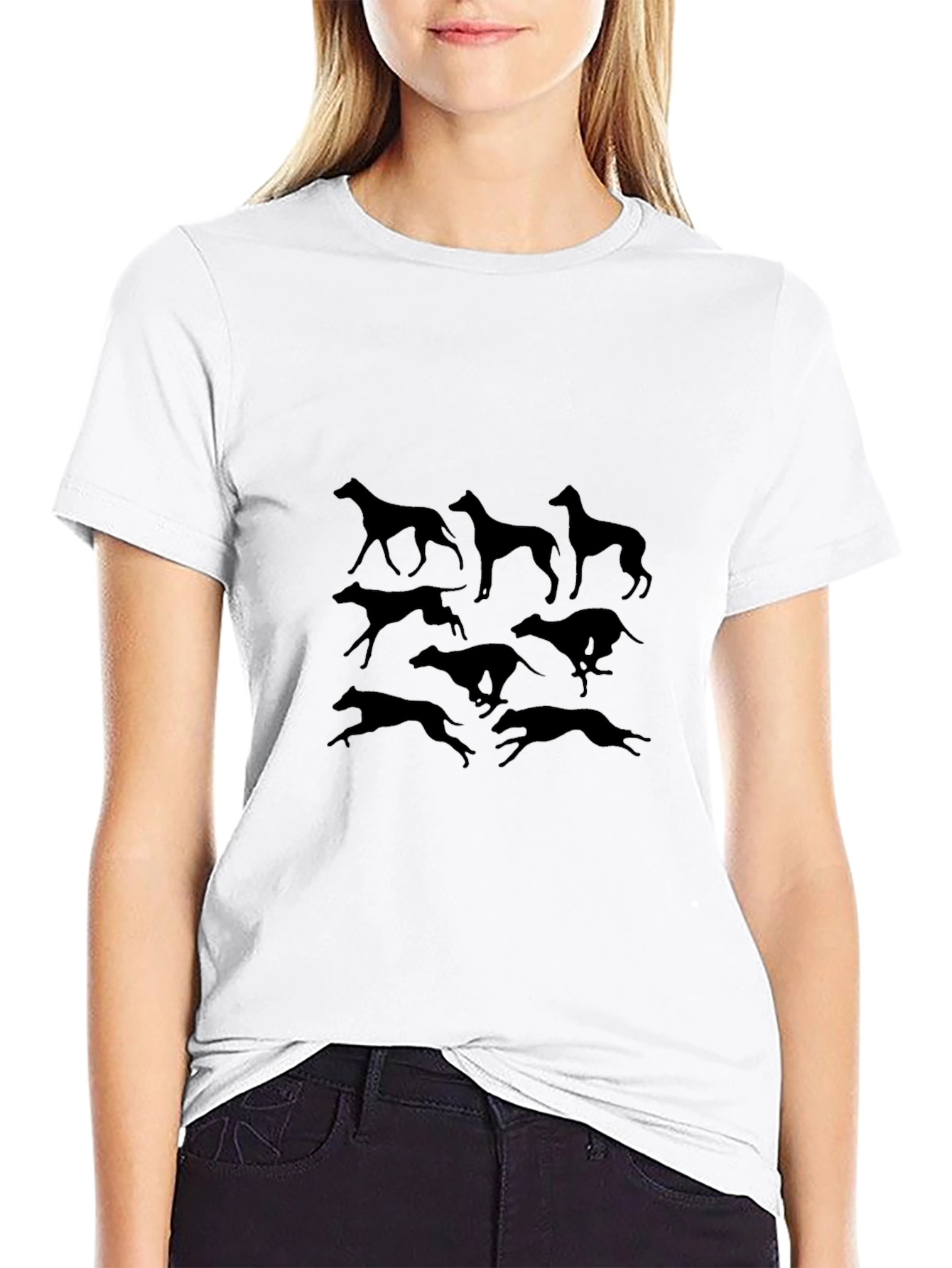 Camiseta Negra con Siluetas de Galgos