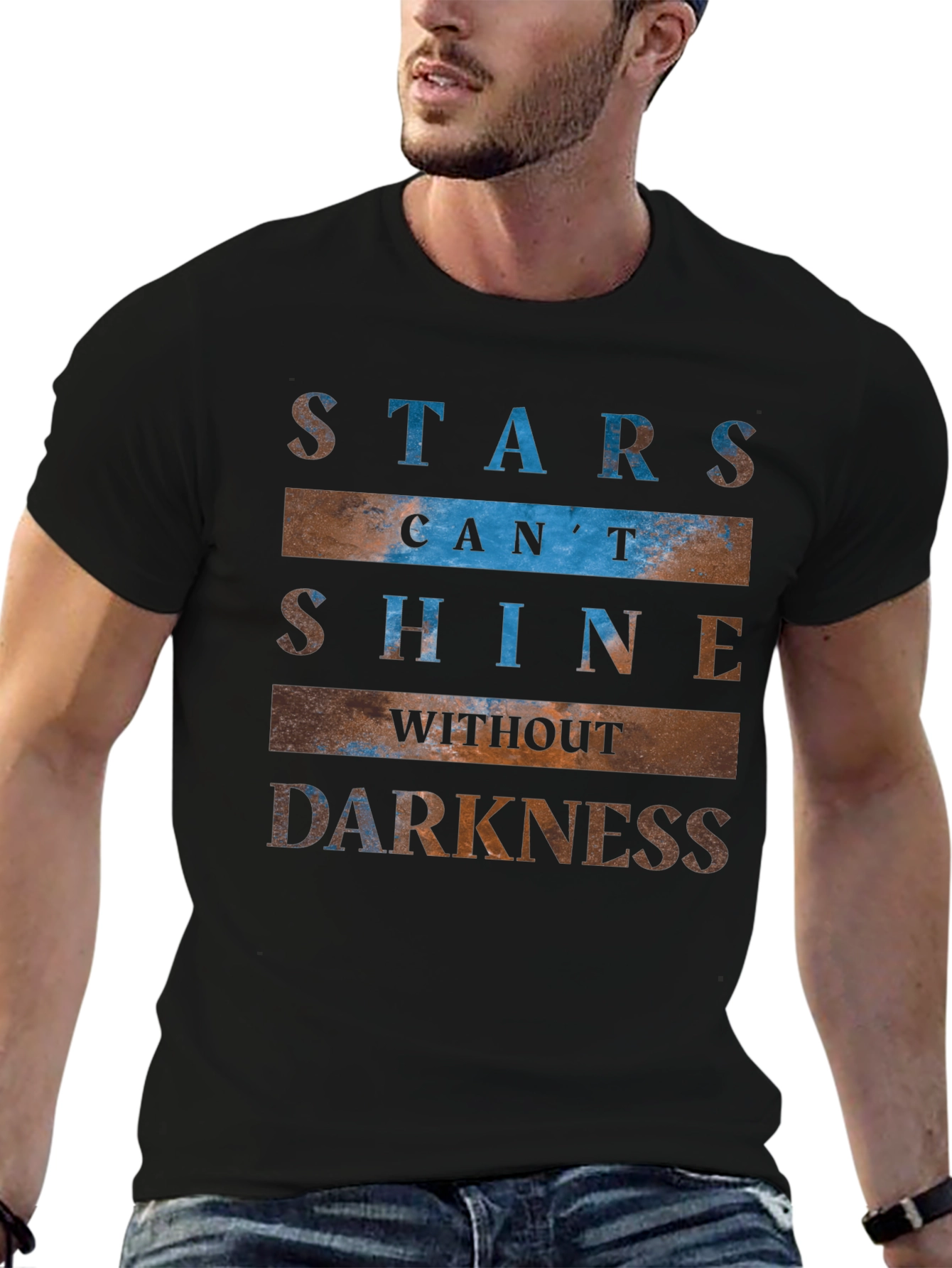 Camiseta Negra con Estampado Inspirador de Estrellas