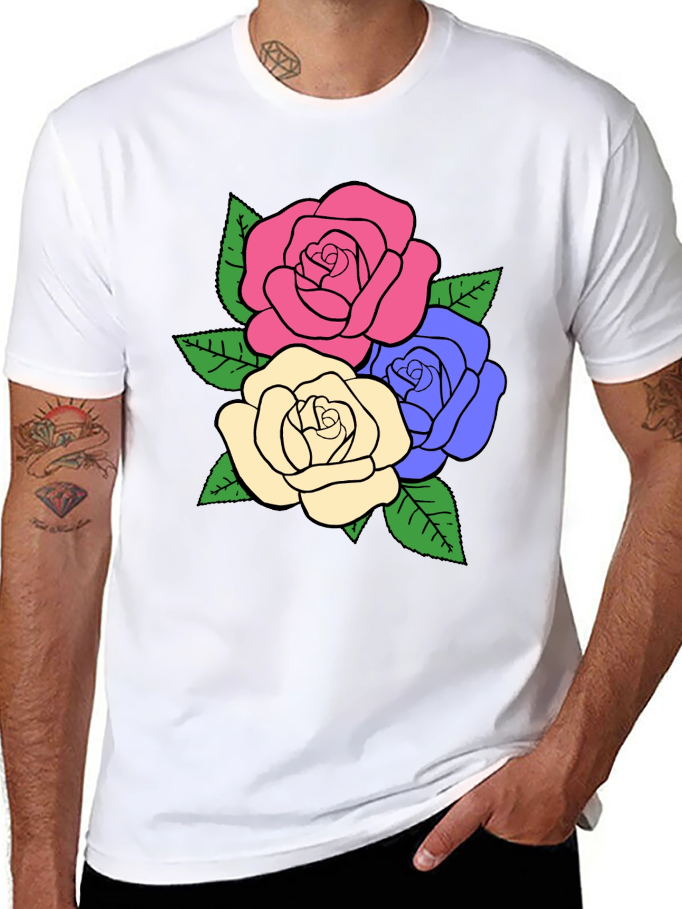 Camiseta Negra con Diseño Floral de Rosas