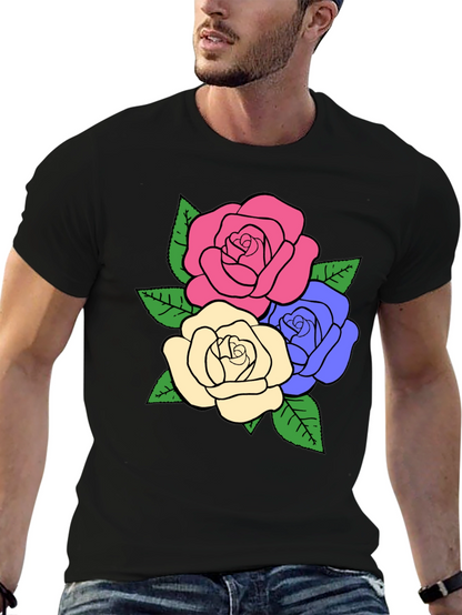 Camiseta Negra con Diseño Floral de Rosas