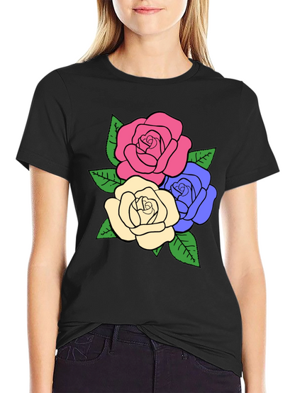 Camiseta Negra con Diseño Floral de Rosas