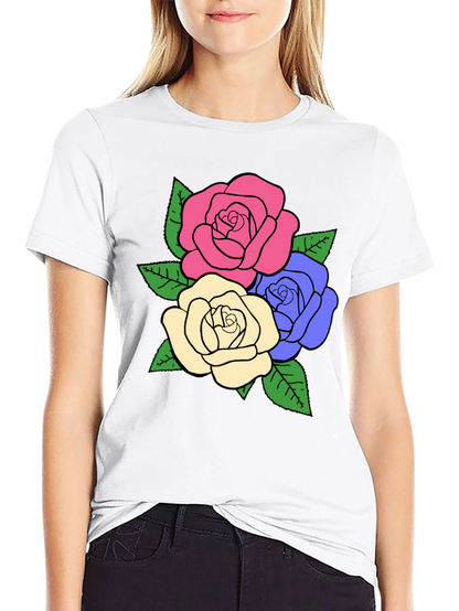 Camiseta Negra con Diseño Floral de Rosas